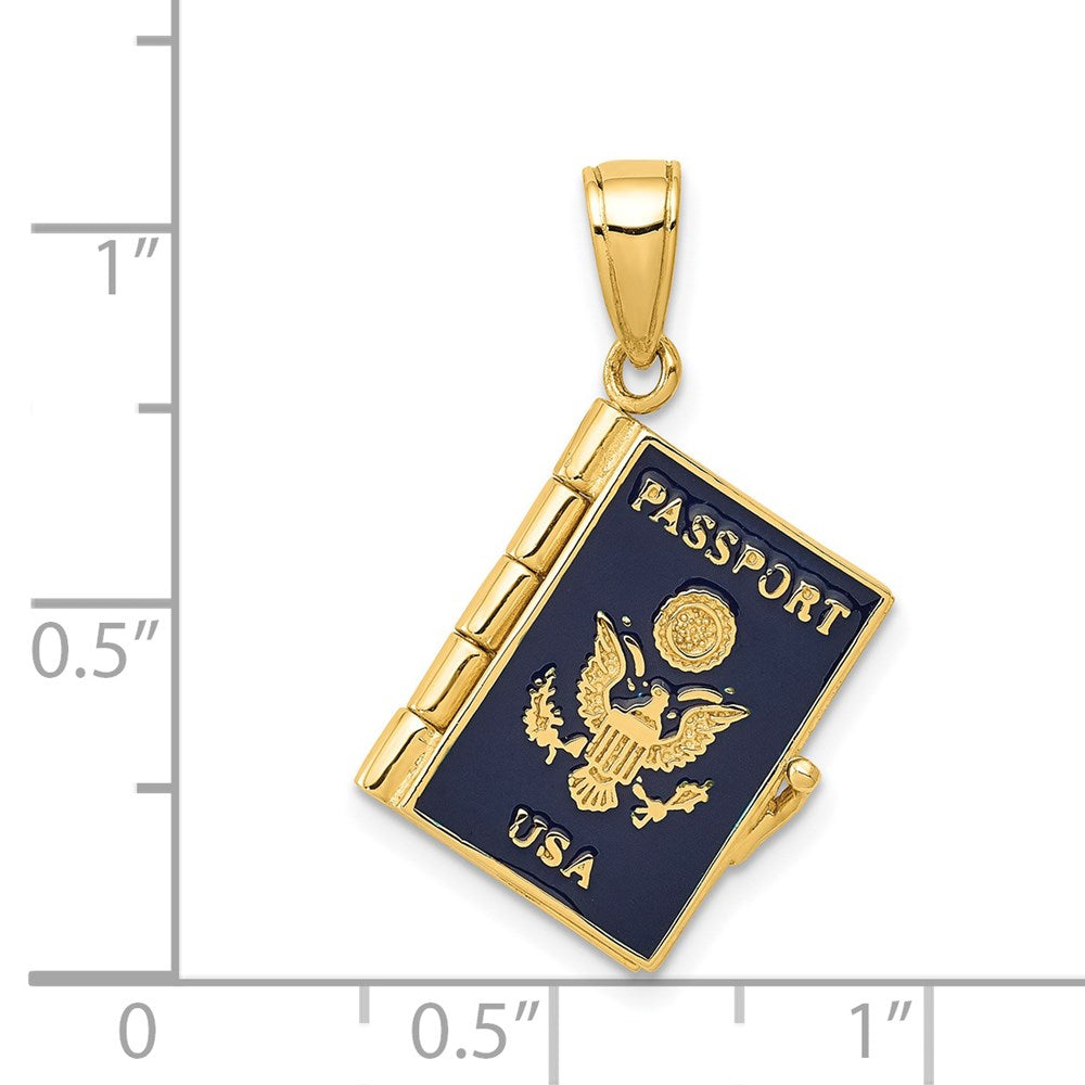 FJC Finejewelers 14 kt Yellow Gold Enamel 3-D Passport Opens Charm 25 x 18 mm