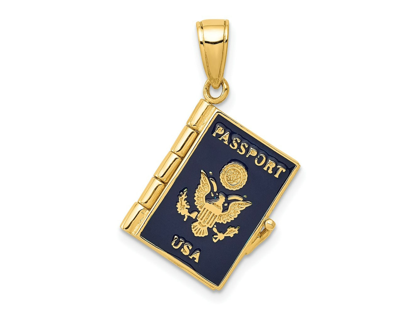 FJC Finejewelers 14 kt Yellow Gold Enamel 3-D Passport Opens Charm 25 x 18 mm
