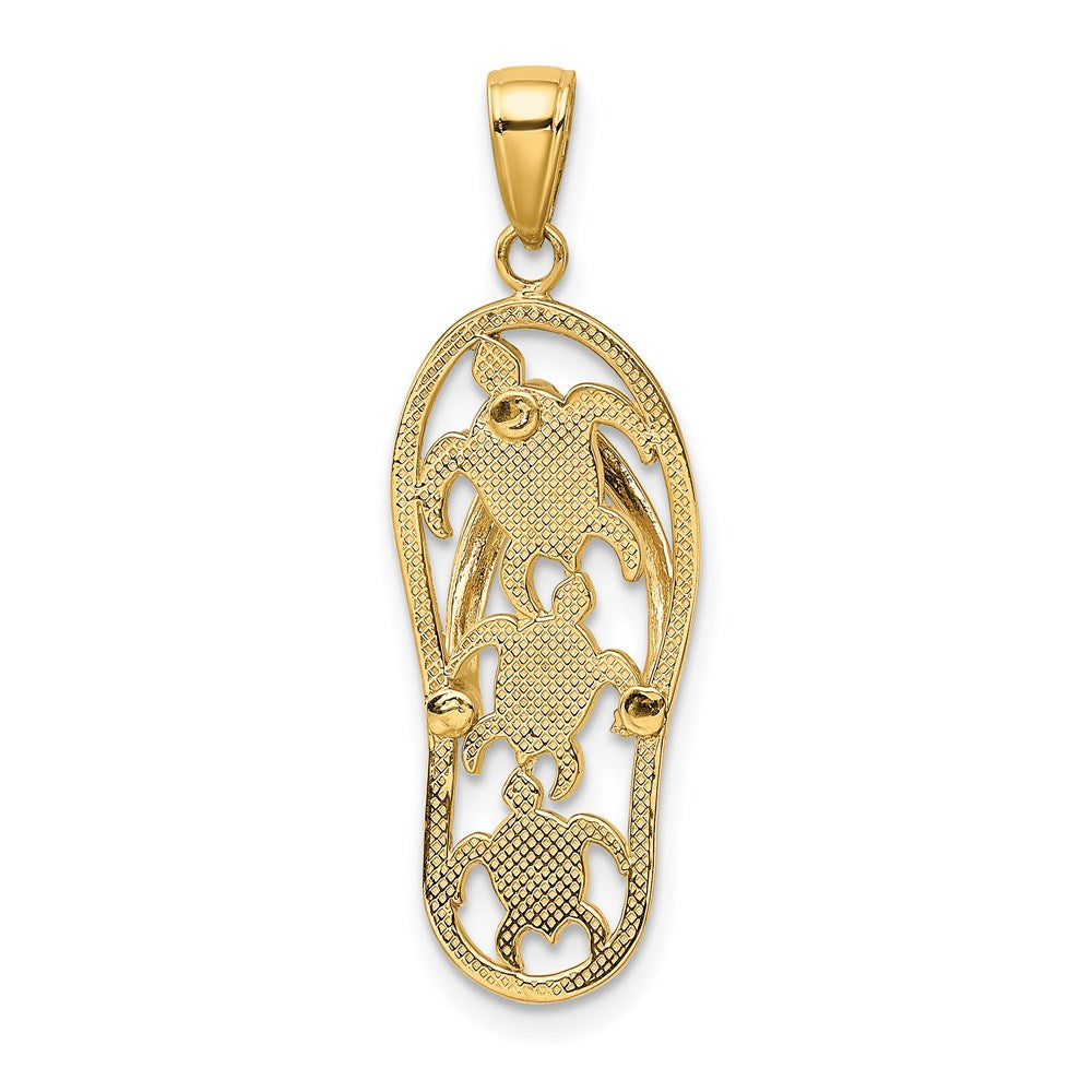 FJC Finejewelers 14 kt Yellow Gold Enamel Cut-out Flip Flop with Sea Turtles Charm 34 x 11 mm