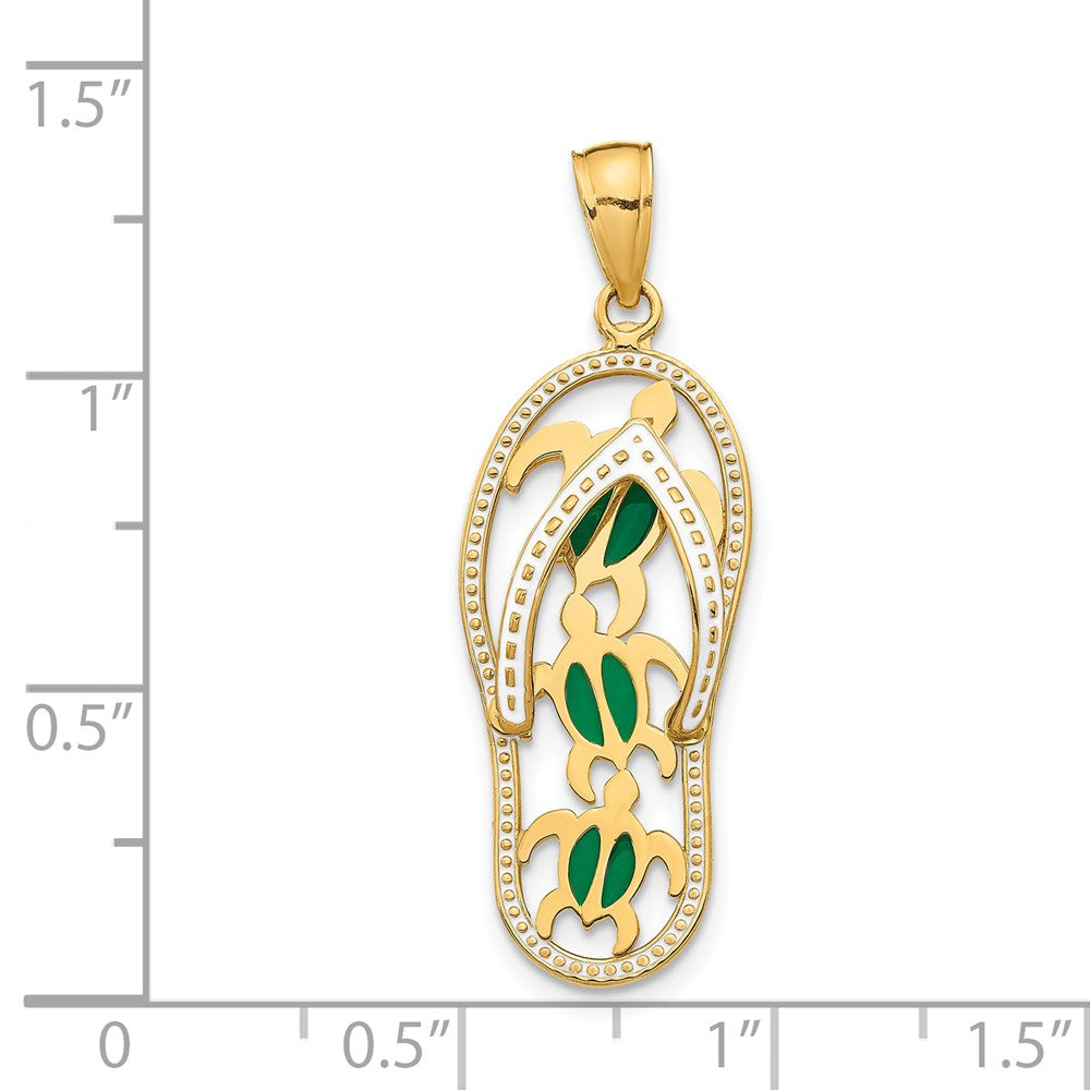 FJC Finejewelers 14 kt Yellow Gold Enamel Cut-out Flip Flop with Sea Turtles Charm 34 x 11 mm