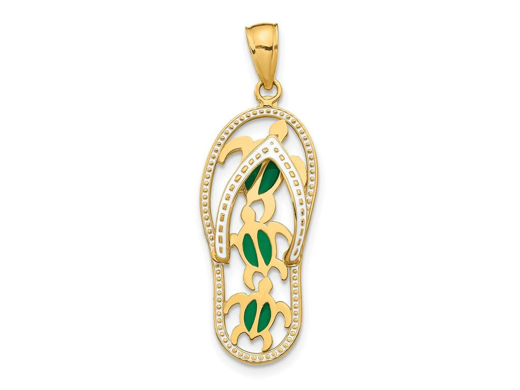 FJC Finejewelers 14 kt Yellow Gold Enamel Cut-out Flip Flop with Sea Turtles Charm 34 x 11 mm