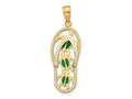 FJC Finejewelers 14 kt Yellow Gold Enamel Cut-out Flip Flop with Sea Turtles Charm 34 x 11 mm
