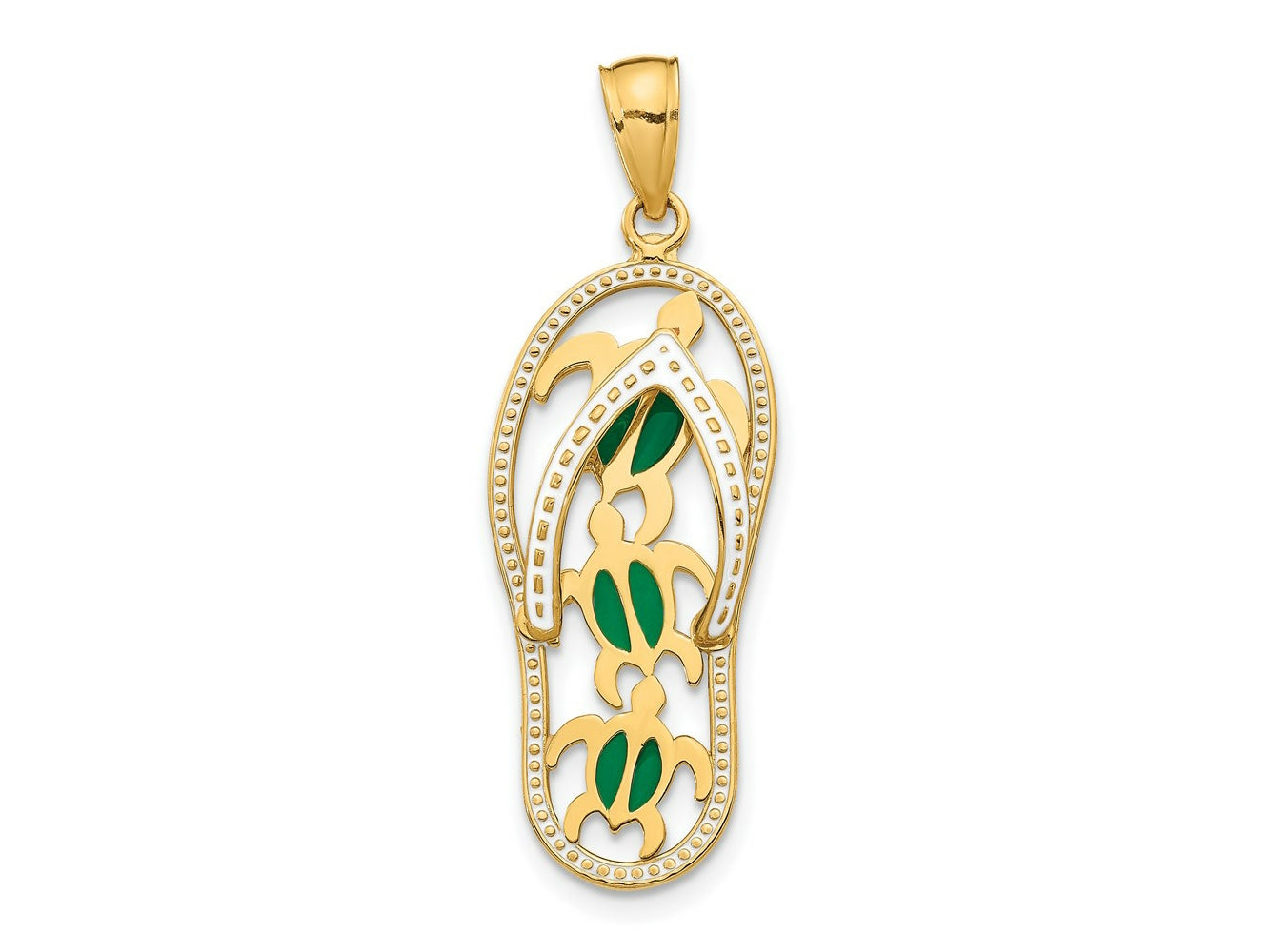 FJC Finejewelers 14 kt Yellow Gold Enamel Cut-out Flip Flop with Sea Turtles Charm 34 x 11 mm