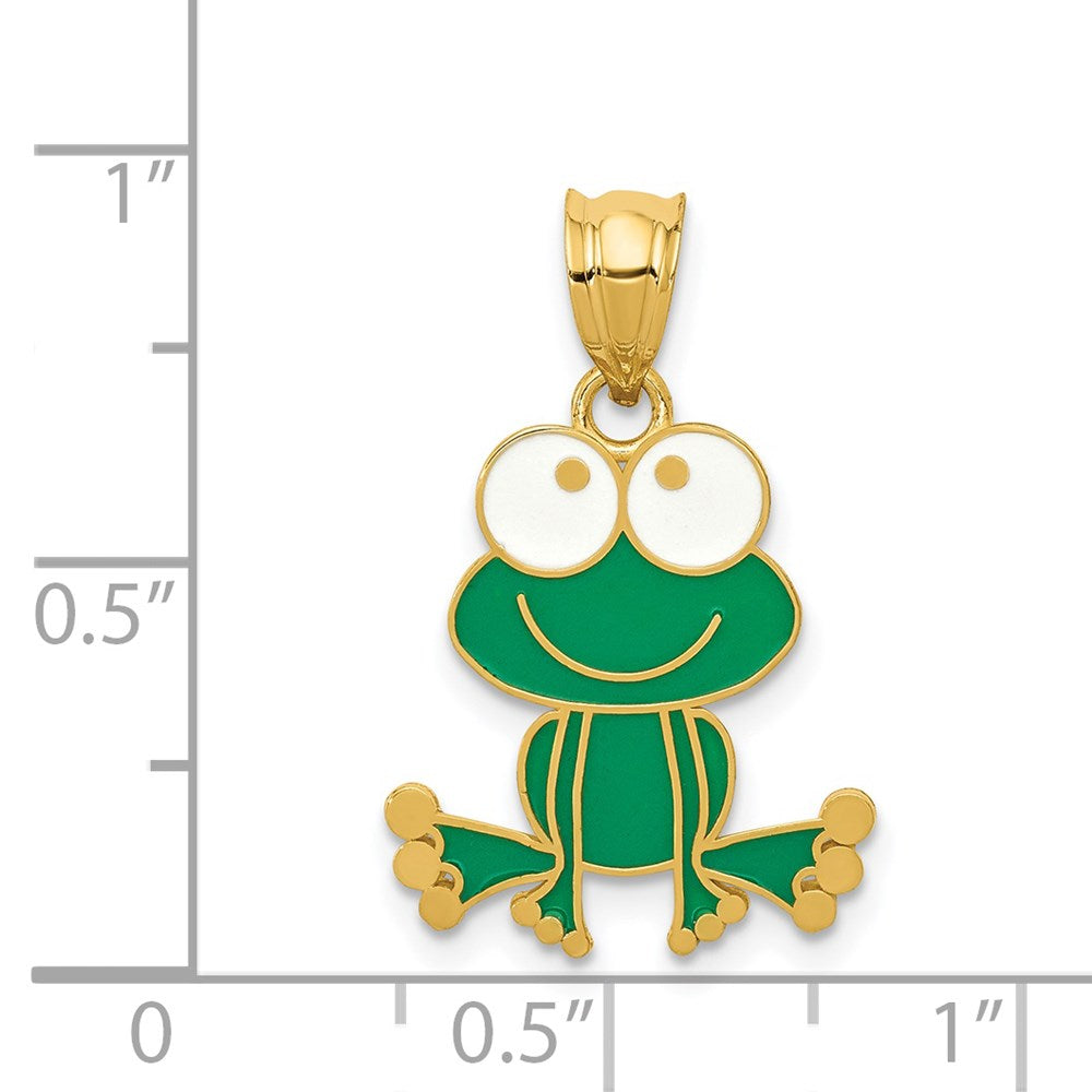 FJC Finejewelers 14 kt Yellow Gold Green and White Enameled Frog 23 x 15 mm