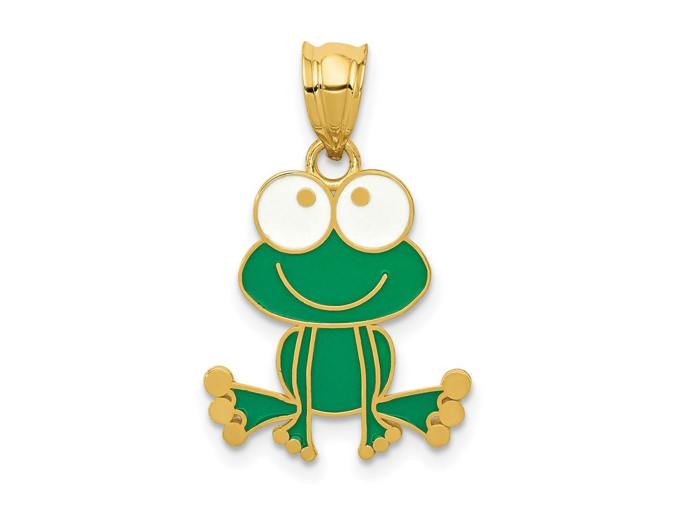 FJC Finejewelers 14 kt Yellow Gold Green and White Enameled Frog 23 x 15 mm