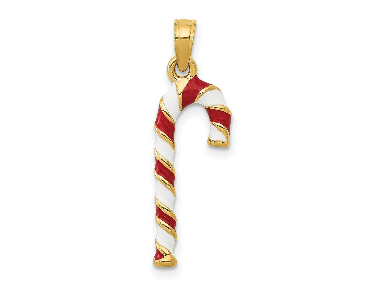 FJC Finejewelers 14 kt Yellow Gold 3D Enameled Candy Cane Charm 25 x 9 mm
