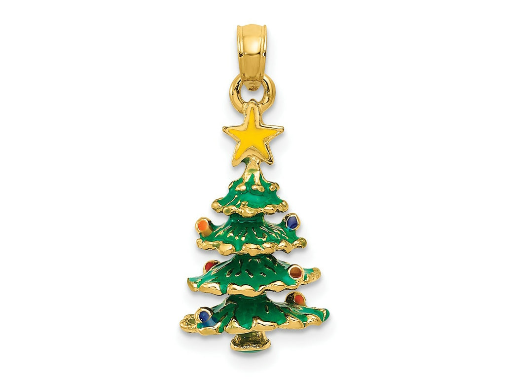 FJC Finejewelers 14 kt Yellow Gold 3D Enameled Christmas Tree Charm 21 x 10 mm
