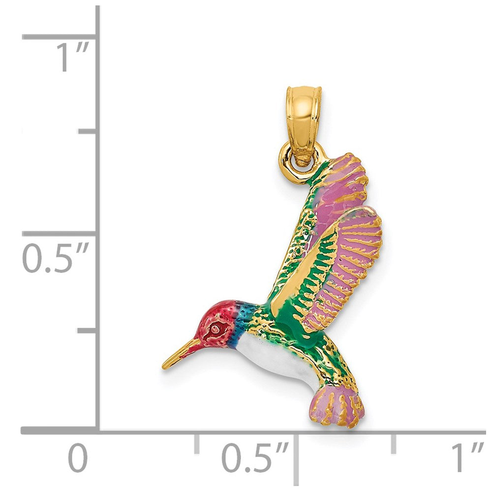 FJC Finejewelers 14 kt Yellow Gold Enameled 3D Hummingbird Charm 21 x 18 mm