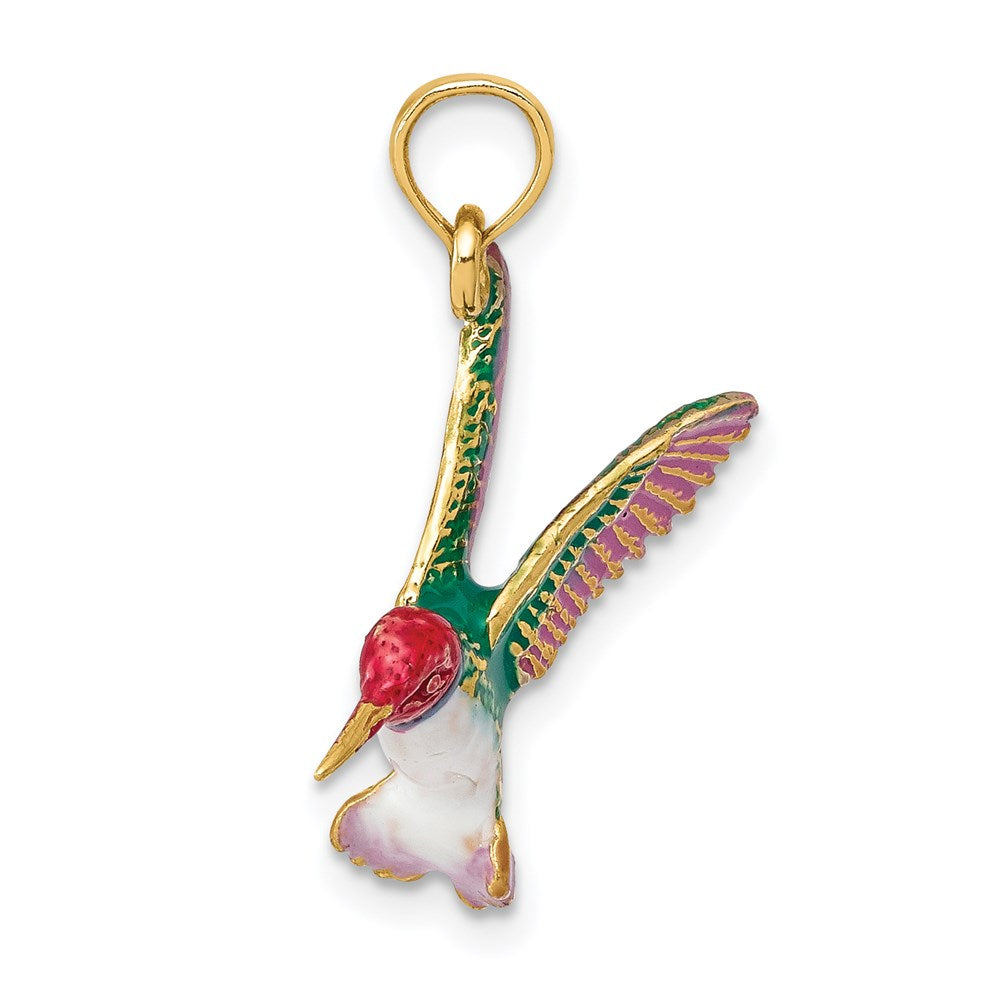FJC Finejewelers 14 kt Yellow Gold Enameled 3D Hummingbird Charm 21 x 18 mm