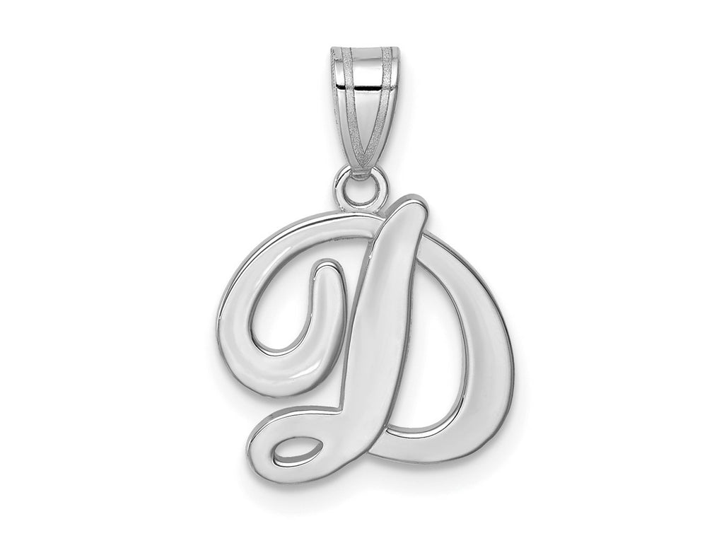 FJC Finejewelers 14 kt White Gold  Script Letter D Initial Charm 14 mm x 13 mm