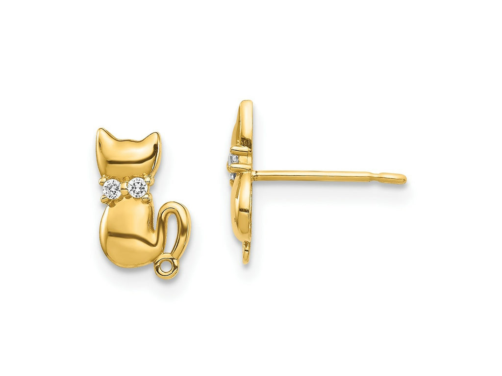 FJC Finejewelers 14 kt Yellow Gold Button Sitting Cat CZ Bowtie Stud Earrings 7 x 5 mm