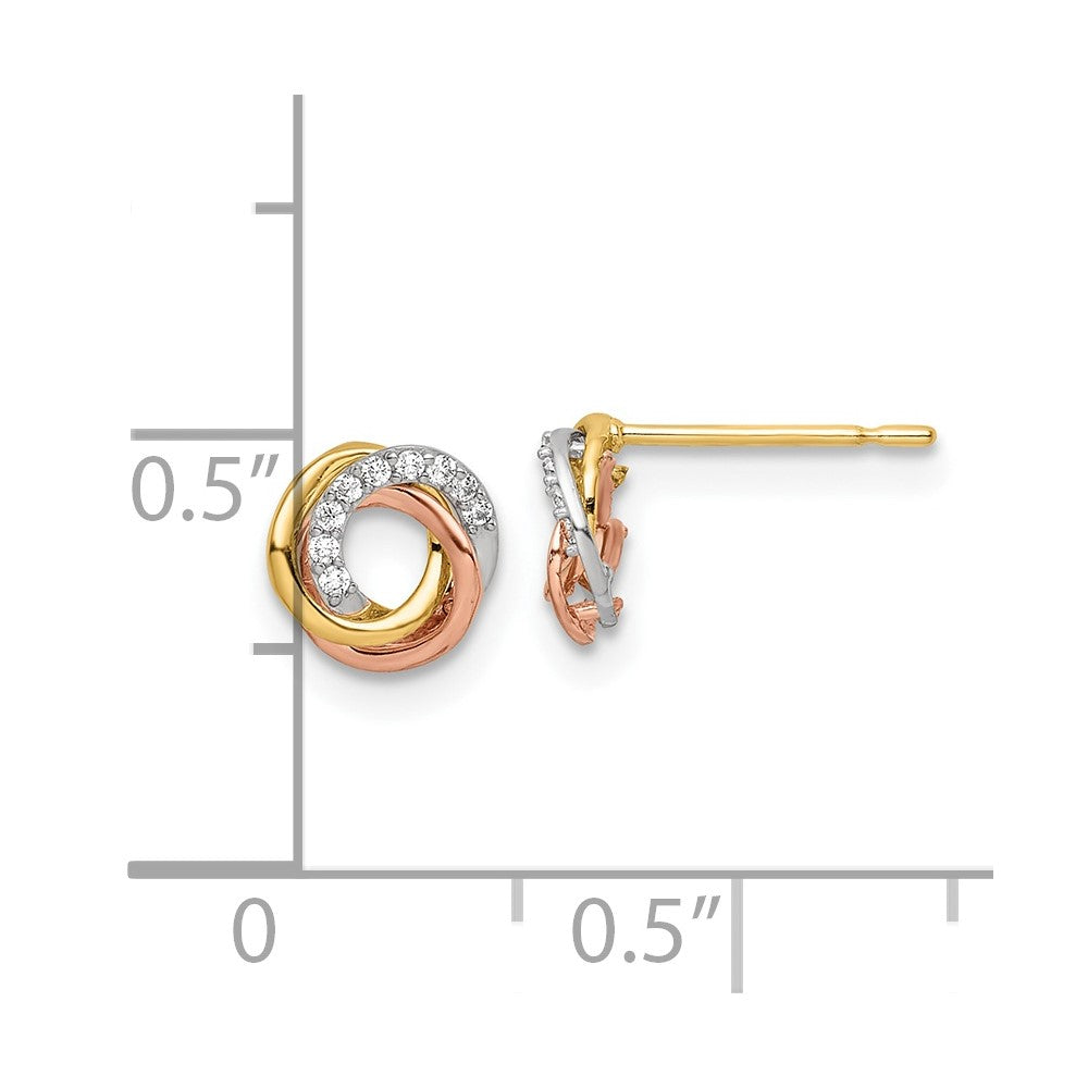 FJC Finejewelers 14 kt Tri Color Gold Button Tri-colored CZ Circle Post Earrings 6 x 6 mm