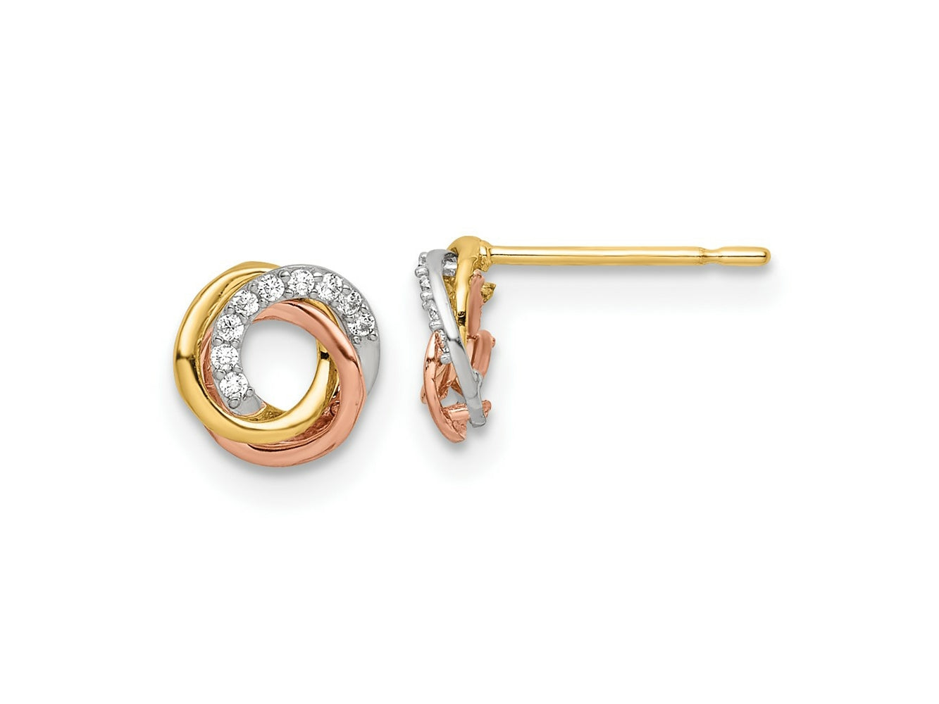 FJC Finejewelers 14 kt Tri Color Gold Button Tri-colored CZ Circle Post Earrings 6 x 6 mm