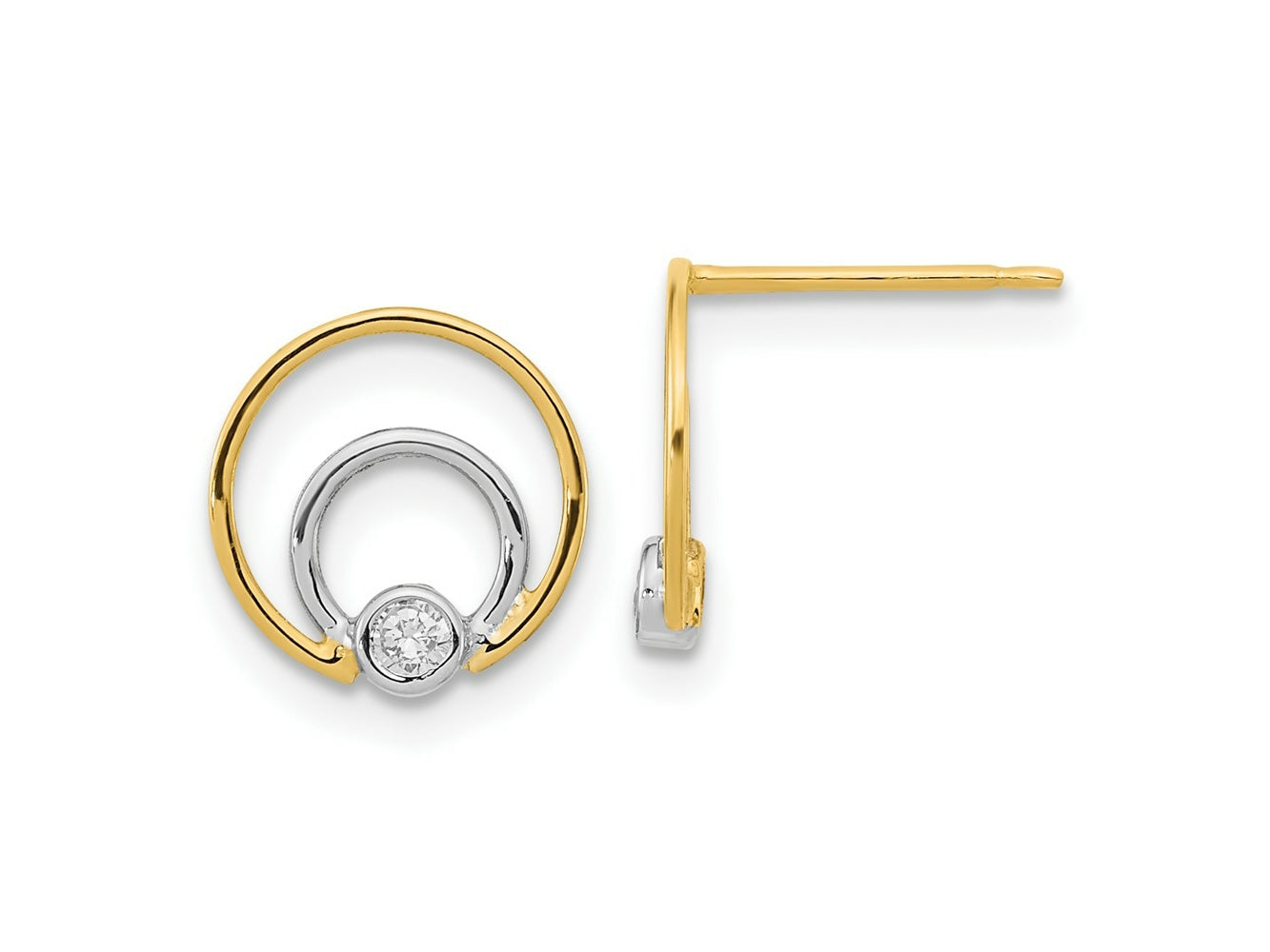 FJC Finejewelers 14 kt Yellow Gold Dangle Polished White Rhodium CZ Double Circle Post Earrings 10 x 9 mm