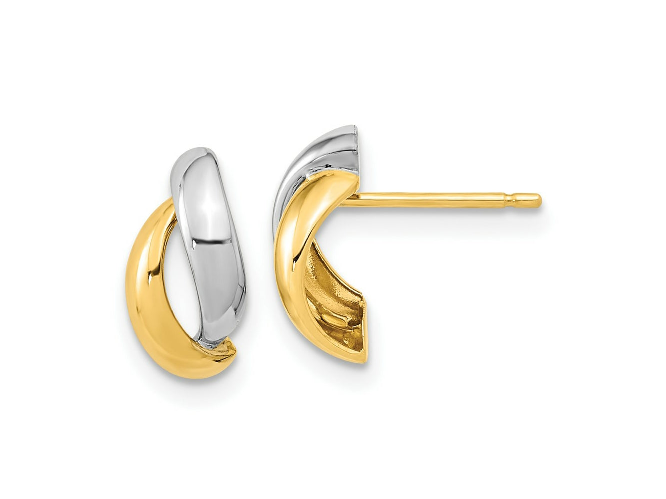 FJC Finejewelers 14 kt Yellow Gold J-Hoop White Rhodium Fancy Teardrop Post Earrings 11 mm x 5 mm
