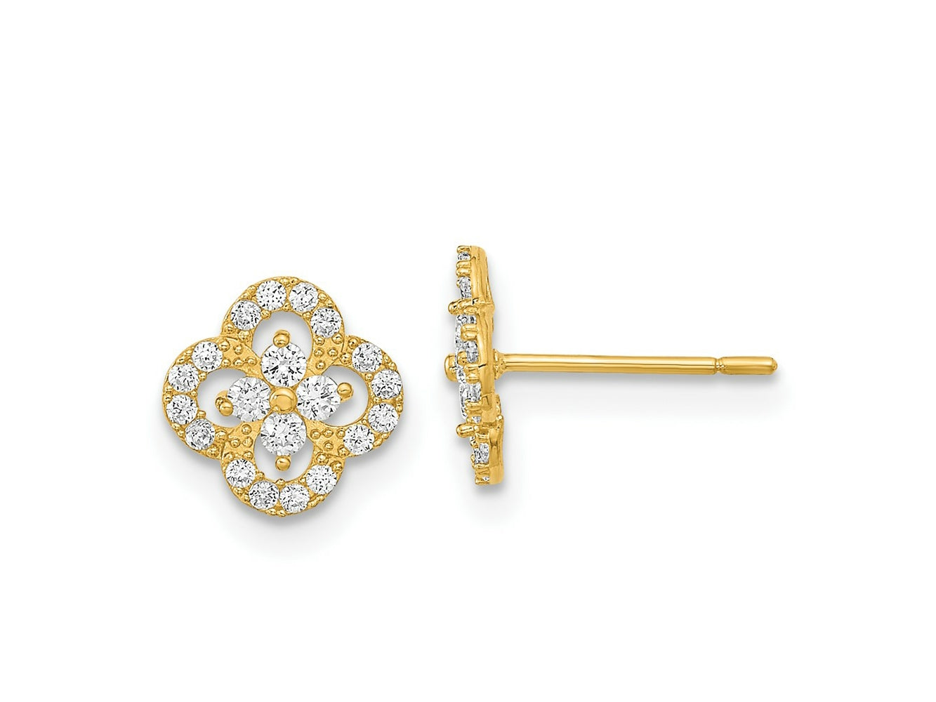 FJC Finejewelers 14 kt Yellow Gold Button Polished Flower CZ Post Earrings 8 x 8 mm