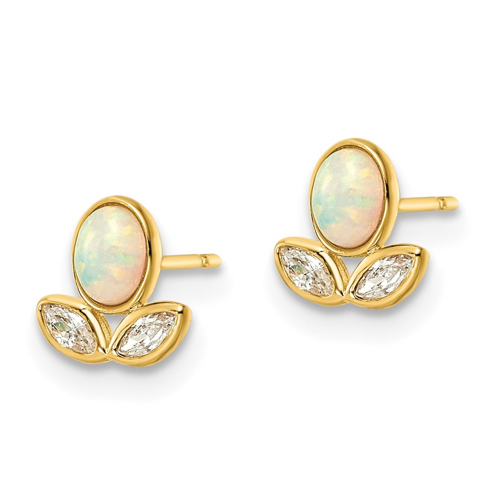 FJC Finejewelers 14 kt Yellow Gold Button CZ and Created Opal Post Earrings 7 x 6 mm