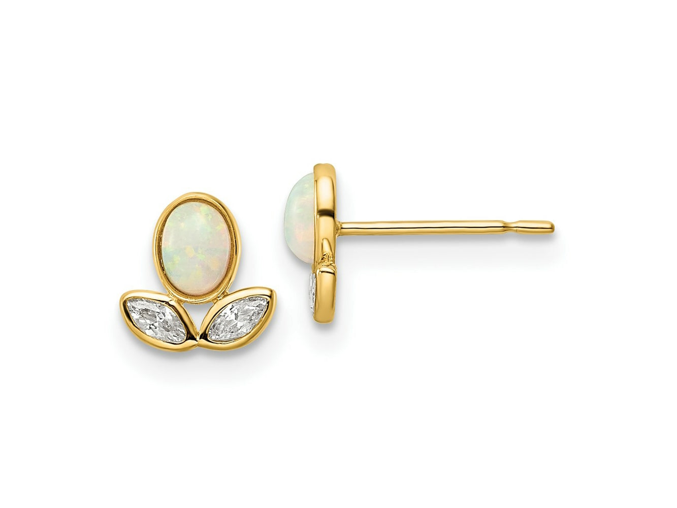FJC Finejewelers 14 kt Yellow Gold Button CZ and Created Opal Post Earrings 7 x 6 mm