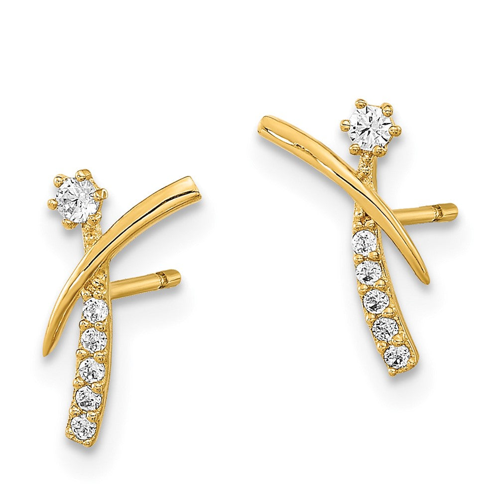 FJC Finejewelers 14 kt Yellow Gold Button Polished Fancy CZ Post Earrings 10 x 6 mm