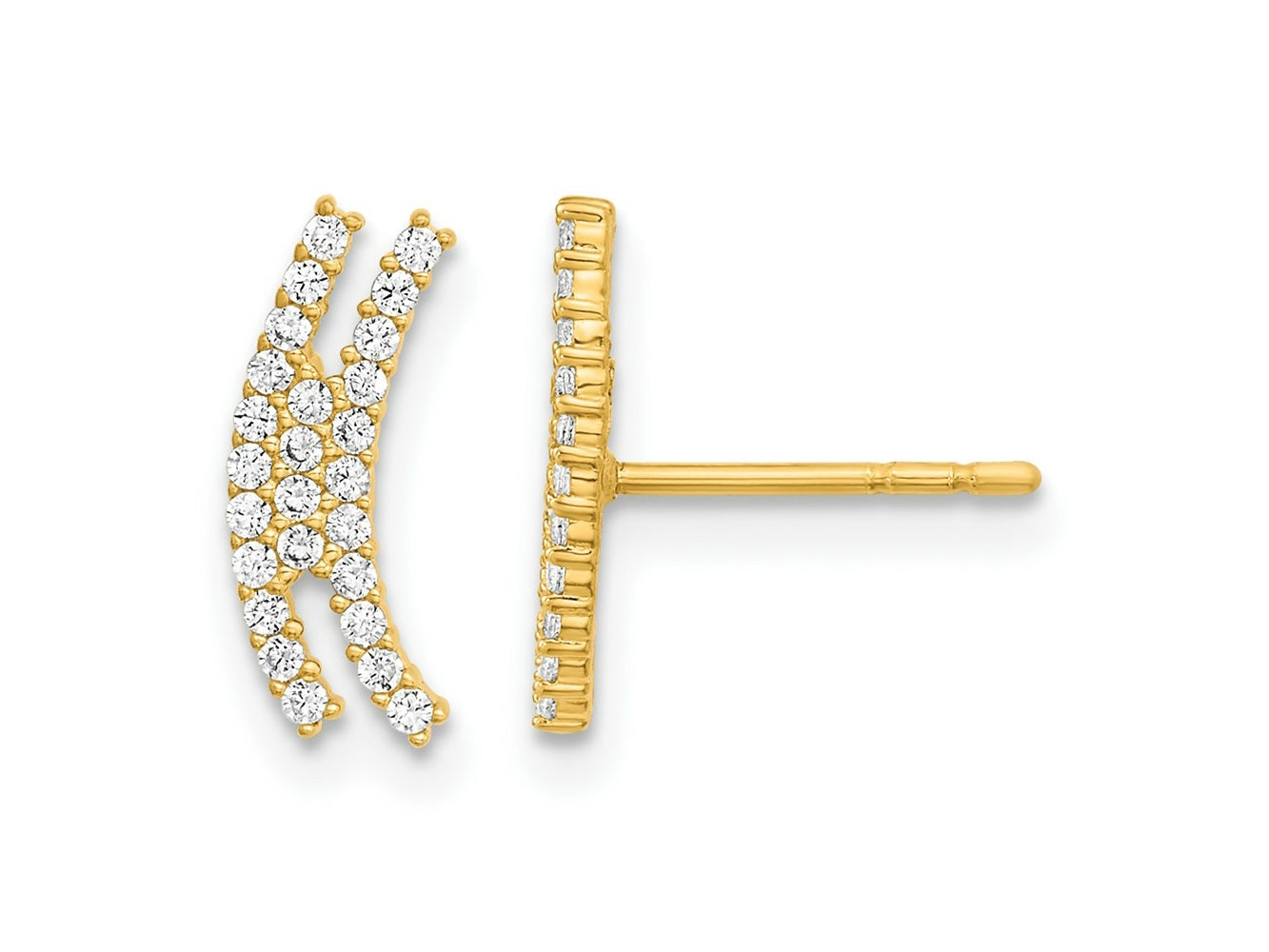FJC Finejewelers 14 kt Yellow Gold Dangle Polished Curved Bar CZ Post Earrings 12 x 5 mm