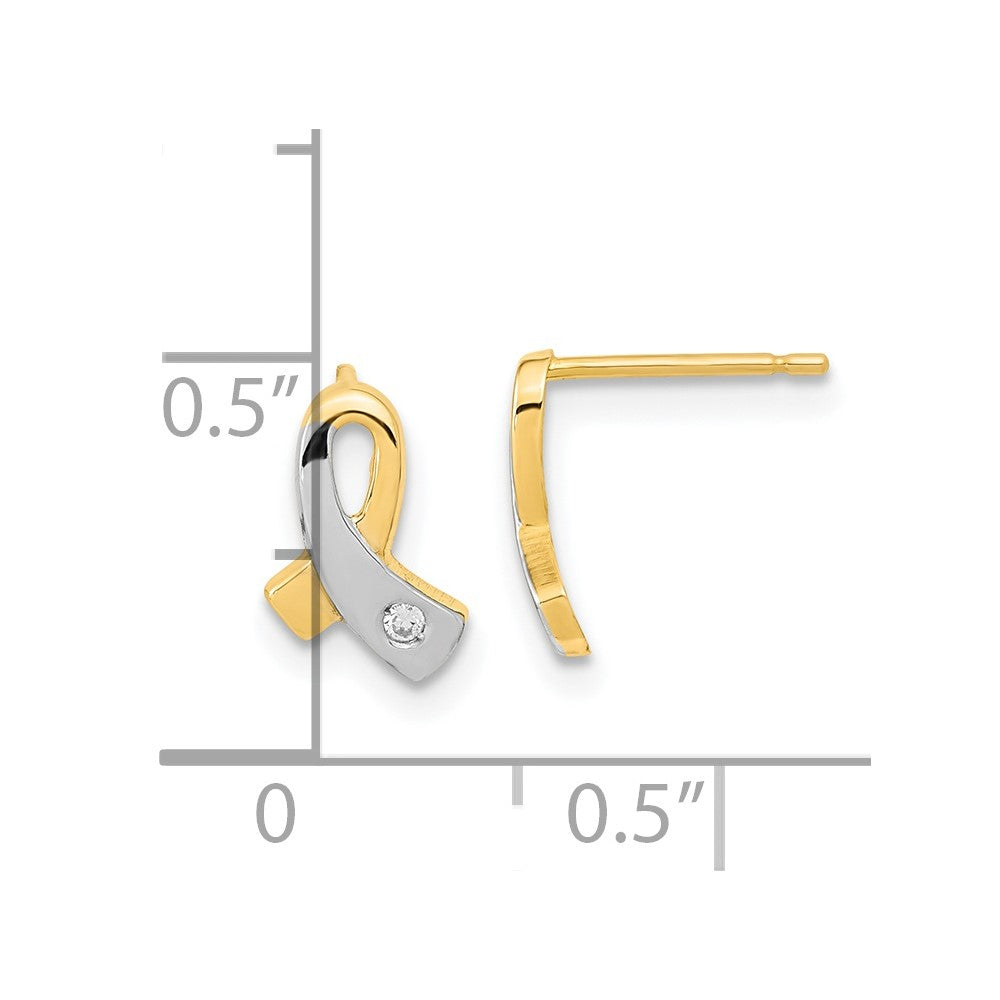 FJC Finejewelers 14 kt Yellow Gold Dangle White Rhodium CZ Awareness Post Earrings 10 mm x 6 mm