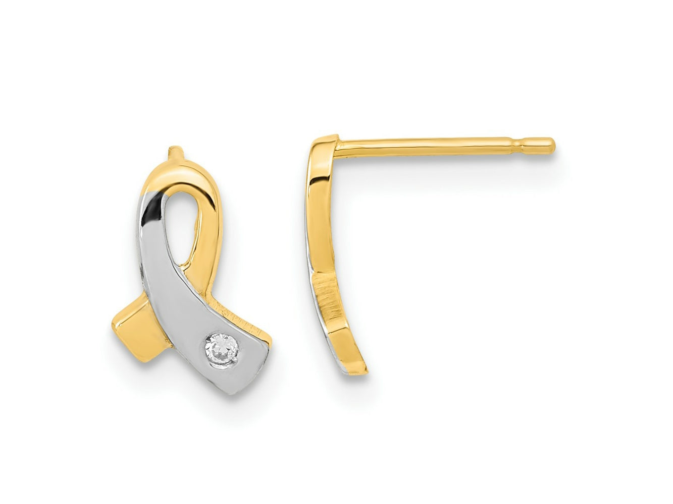 FJC Finejewelers 14 kt Yellow Gold Dangle White Rhodium CZ Awareness Post Earrings 10 mm x 6 mm