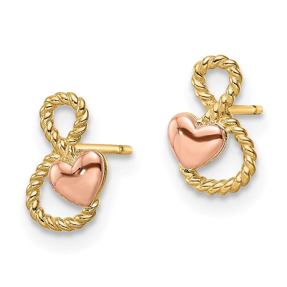 FJC Finejewelers 14 kt Two Tone Gold Button Heart Post Earrings 9 x 6 mm