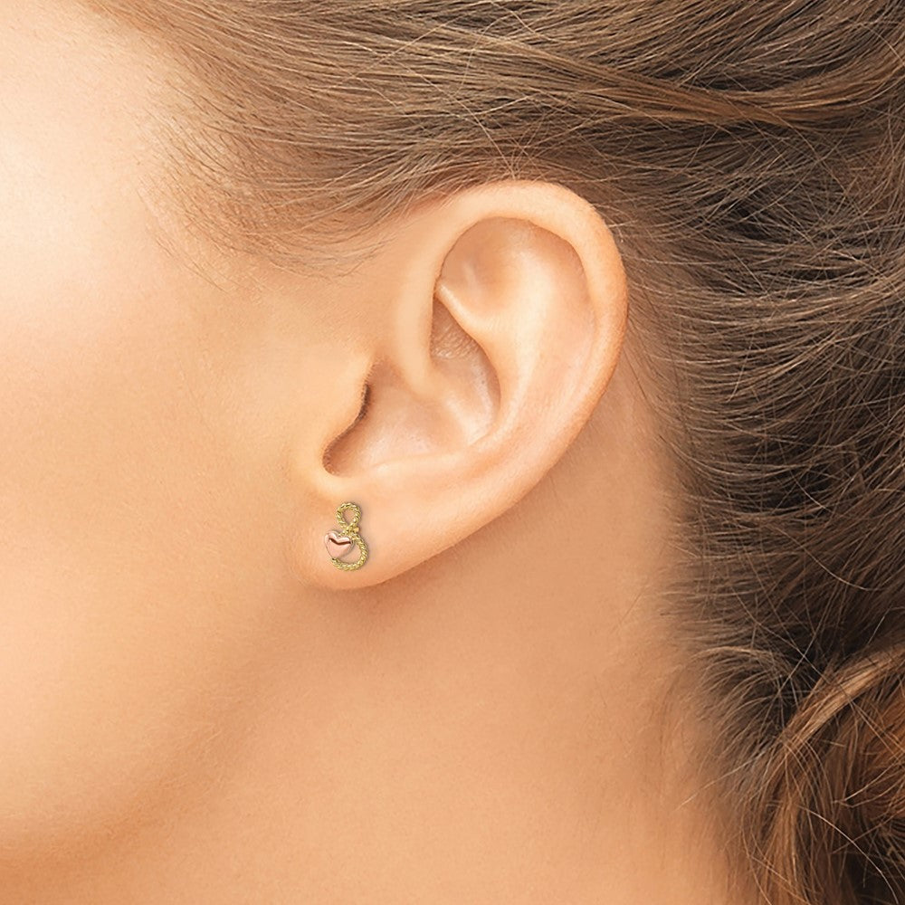 FJC Finejewelers 14 kt Two Tone Gold Button Heart Post Earrings 9 x 6 mm