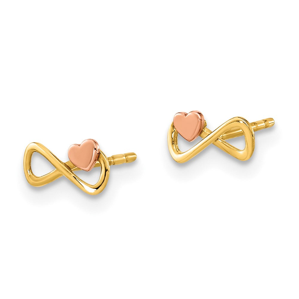 FJC Finejewelers 14 kt Two Tone Gold Button Infinity with Heart Post Earrings 4 x 7 mm