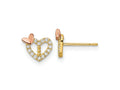 FJC Finejewelers 14 kt Two Tone Gold Button CZ Heart with Butterfly Post Earrings 7 x 8 mm