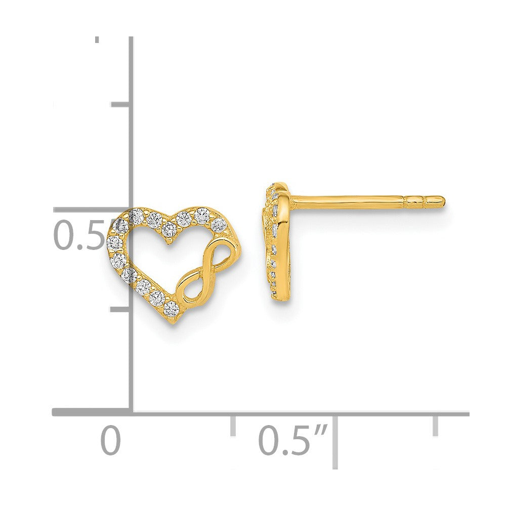 FJC Finejewelers 14 kt Yellow Gold Button Cut Out Heart and Infinity Sign CZ Post Earrings 7 x 8 mm