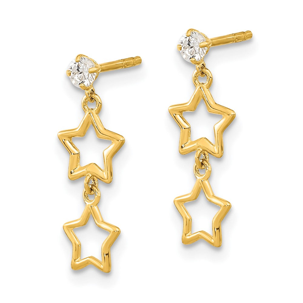 FJC Finejewelers 14 kt Yellow Gold Polished Dangle Star with CZ Post Earrings 17 x 6 mm