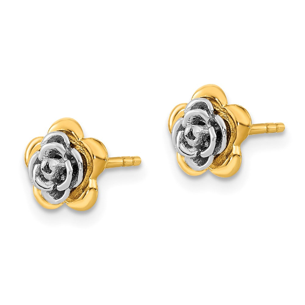 FJC Finejewelers 14 kt Two Tone Gold Button Flower Post Earrings 7 x 7 mm
