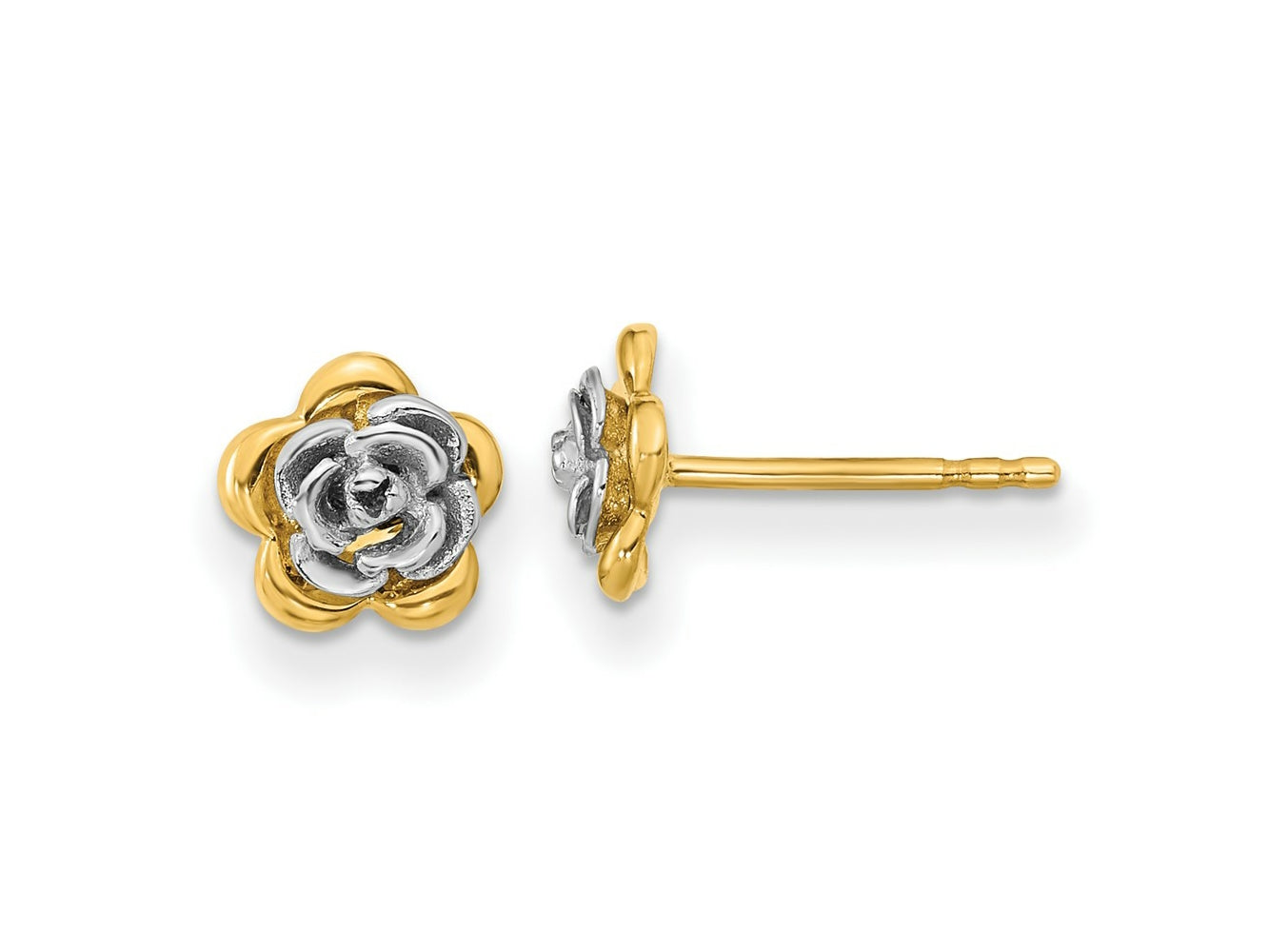 FJC Finejewelers 14 kt Two Tone Gold Button Flower Post Earrings 7 x 7 mm