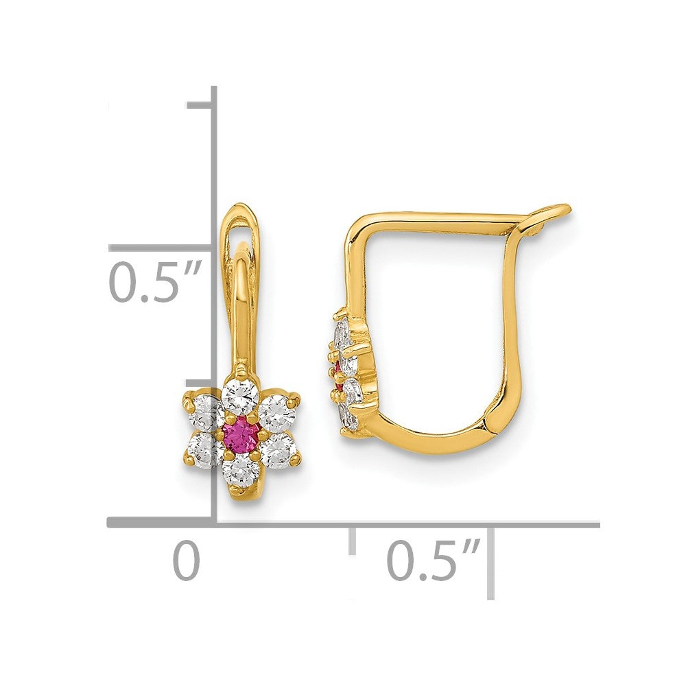 FJC Finejewelers 14 kt Yellow Gold Dangle Polished Red and White CZ Flower Hoop Earrings 11 x 8 mm