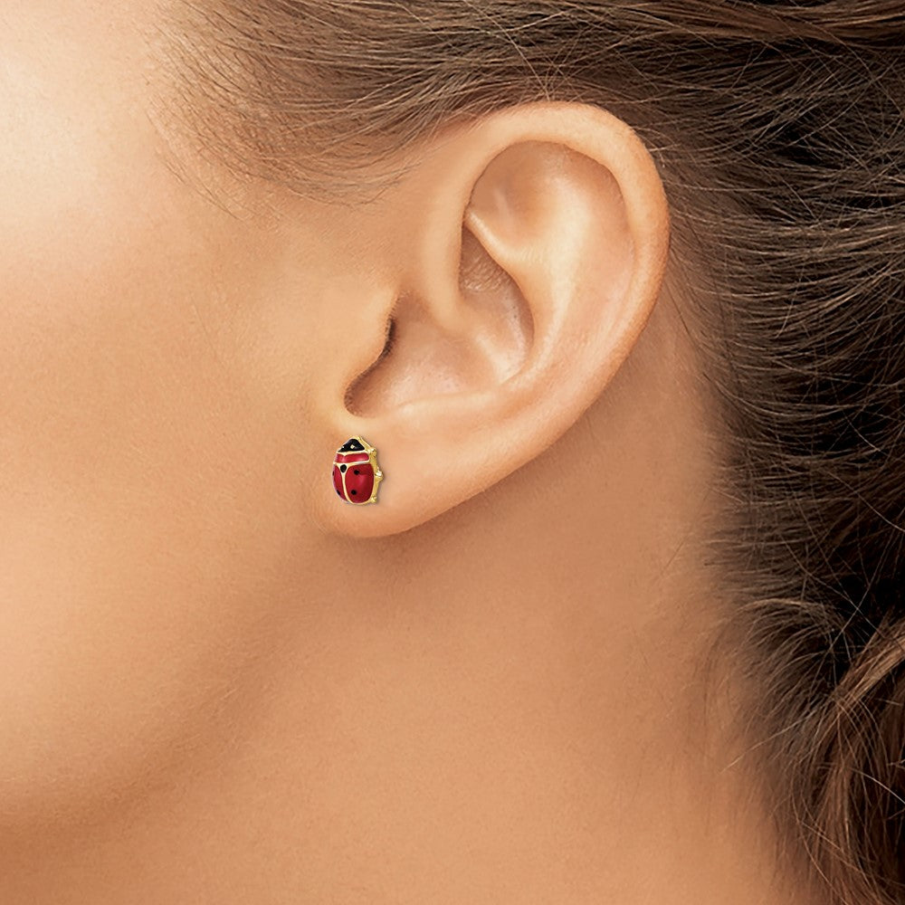 FJC Finejewelers 14 kt Yellow Gold Button Polished Enameled Large Ladybug Post Earrings 8 x 7 mm