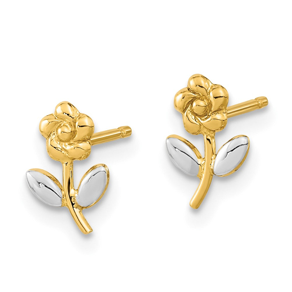 FJC Finejewelers 14 kt Yellow Gold Button and Rhodium Flower Post Earrings 8 x 6 mm