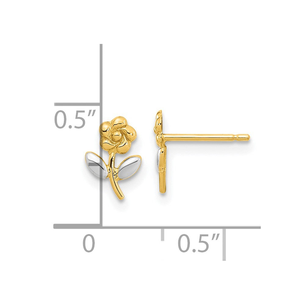 FJC Finejewelers 14 kt Yellow Gold Button and Rhodium Flower Post Earrings 8 x 6 mm