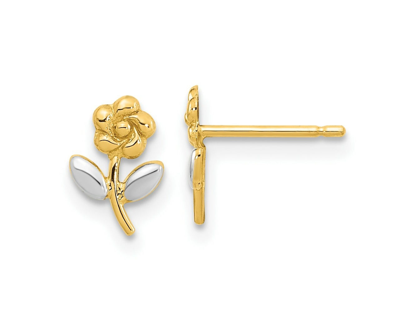 FJC Finejewelers 14 kt Yellow Gold Button and Rhodium Flower Post Earrings 8 x 6 mm