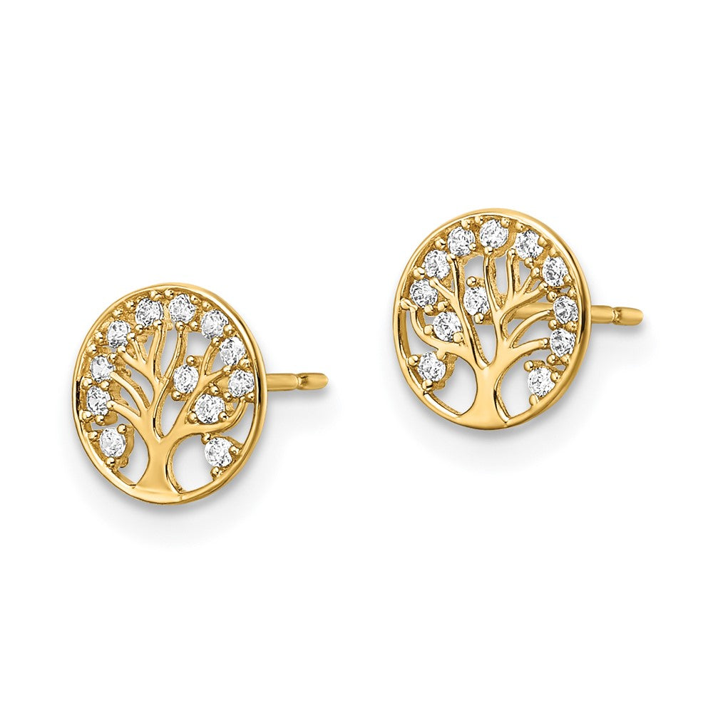 FJC Finejewelers 14 kt Yellow Gold Button CZ Tree of Life Post Earrings 7 x 7 mm