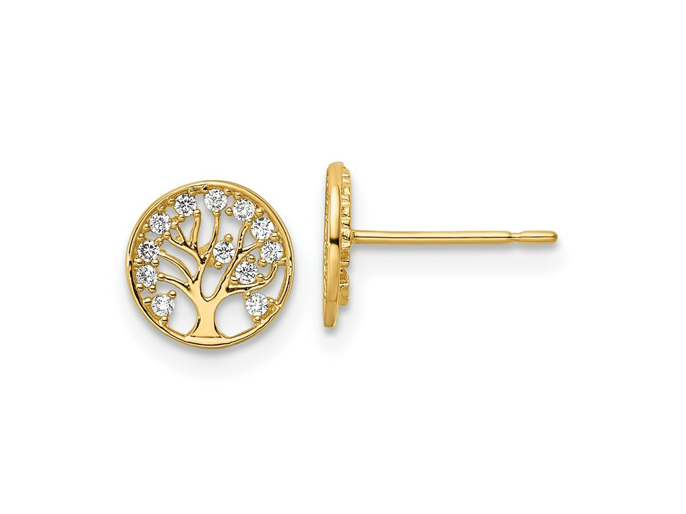FJC Finejewelers 14 kt Yellow Gold Button CZ Tree of Life Post Earrings 7 x 7 mm
