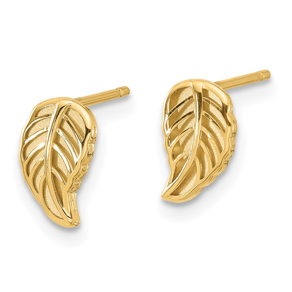 FJC Finejewelers 14 kt Two Tone Gold Button Two Tone Leaf Post Earrings 8 x 5 mm