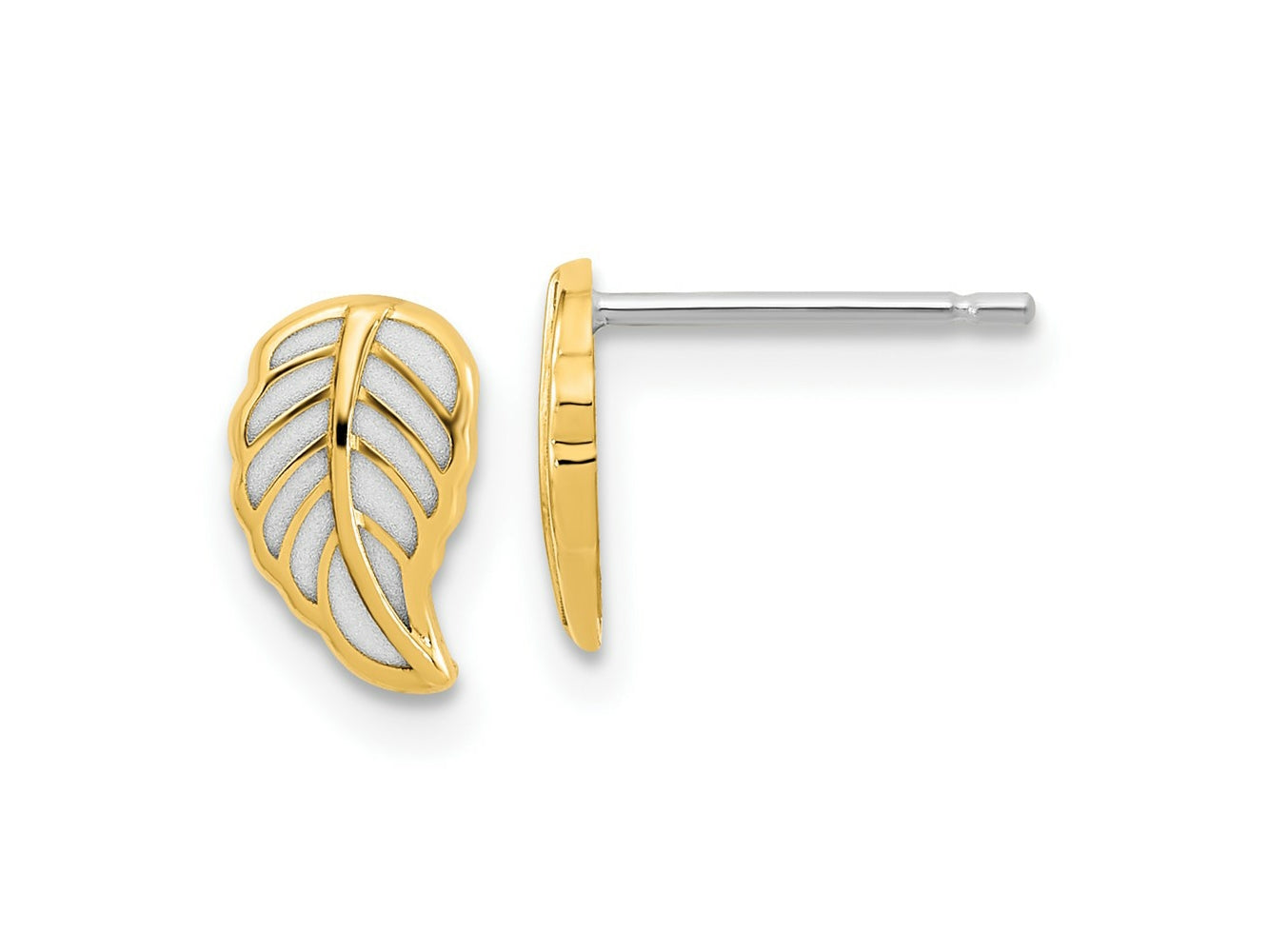 FJC Finejewelers 14 kt Two Tone Gold Button Two Tone Leaf Post Earrings 8 x 5 mm