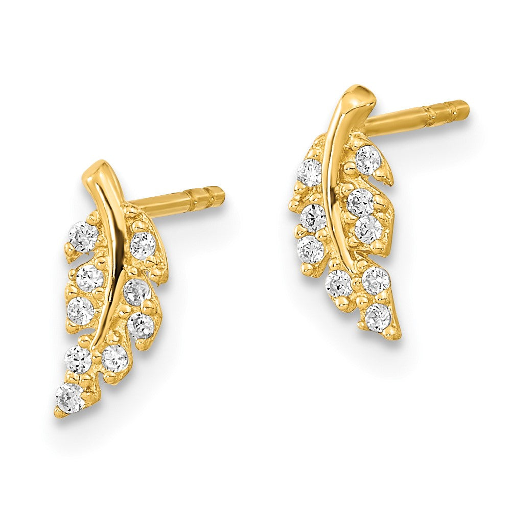 FJC Finejewelers 14 kt Yellow Gold Button Polished Leaf CZ Post Earrings 9 x 3 mm
