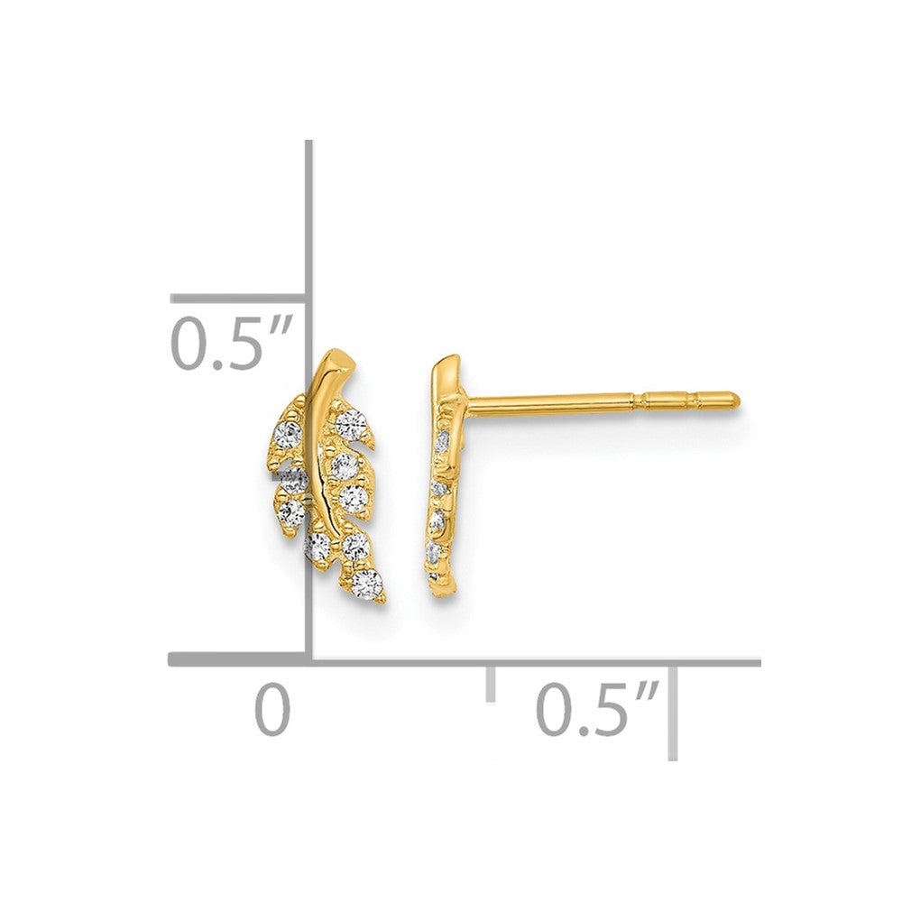 FJC Finejewelers 14 kt Yellow Gold Button Polished Leaf CZ Post Earrings 9 x 3 mm