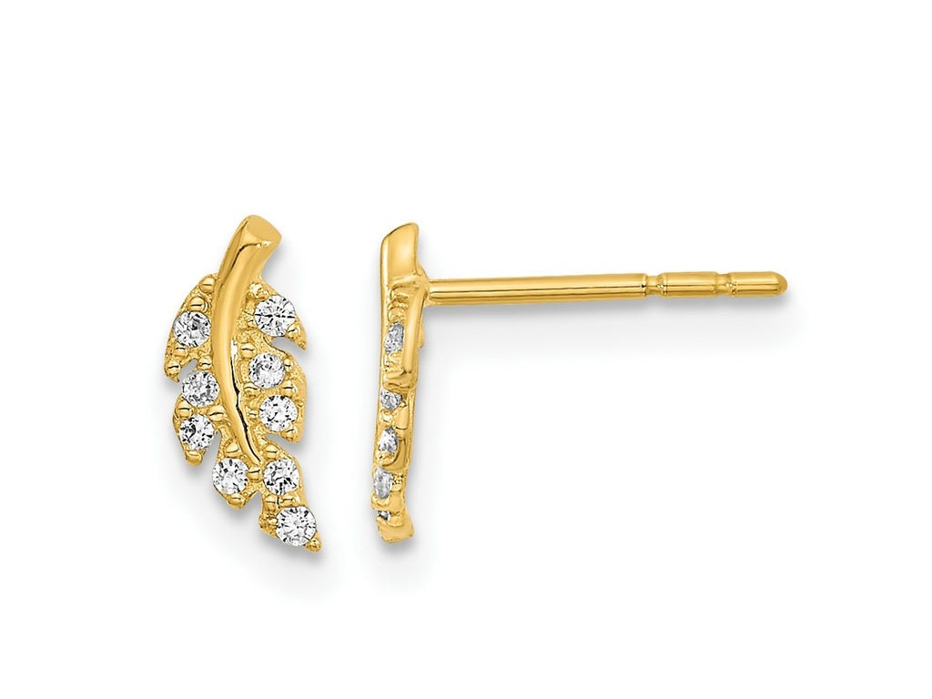 FJC Finejewelers 14 kt Yellow Gold Button Polished Leaf CZ Post Earrings 9 x 3 mm
