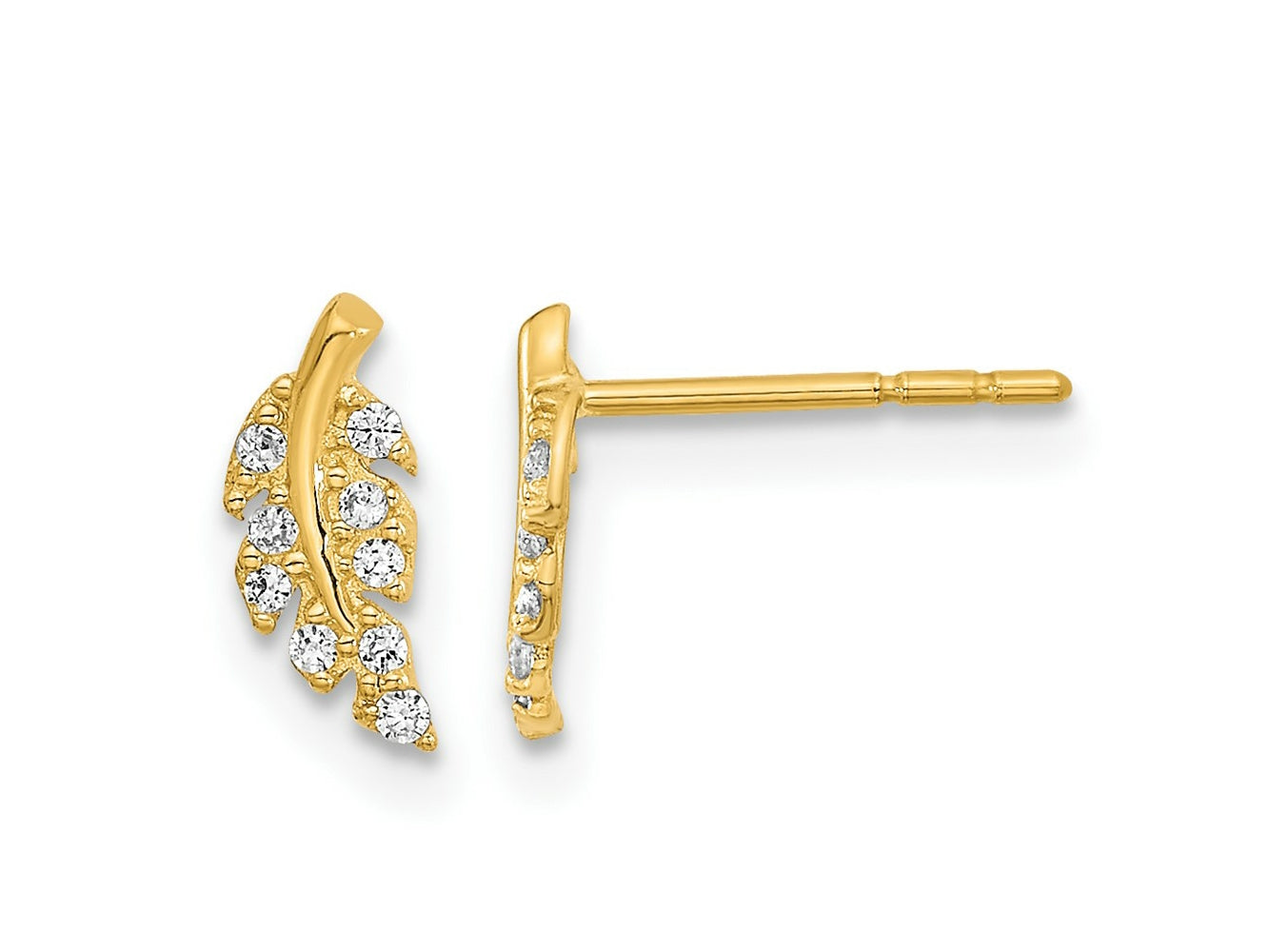 FJC Finejewelers 14 kt Yellow Gold Button Polished Leaf CZ Post Earrings 9 x 3 mm