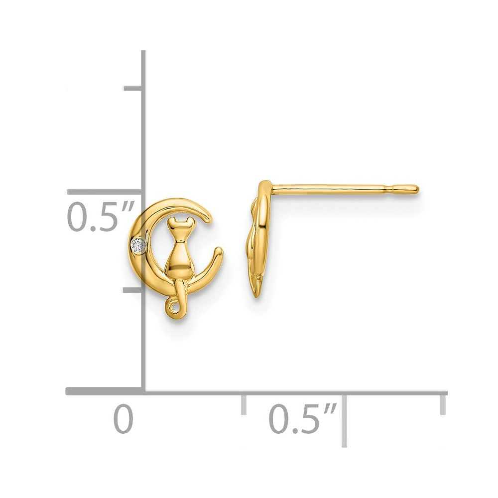 FJC Finejewelers 14 kt Yellow Gold Button CZ Cat on the Moon Post Earrings 7 x 5 mm