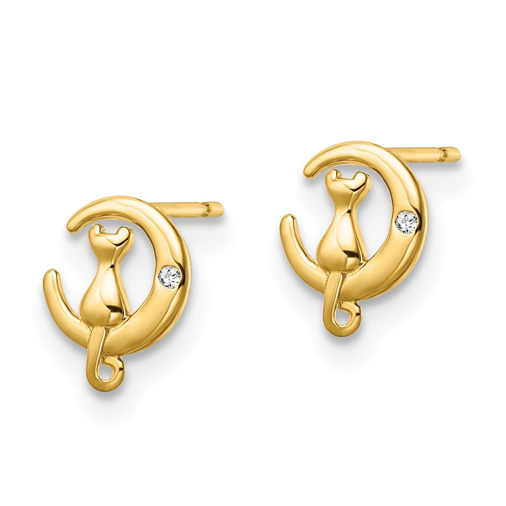 FJC Finejewelers 14 kt Yellow Gold Button CZ Cat on the Moon Post Earrings 7 x 5 mm