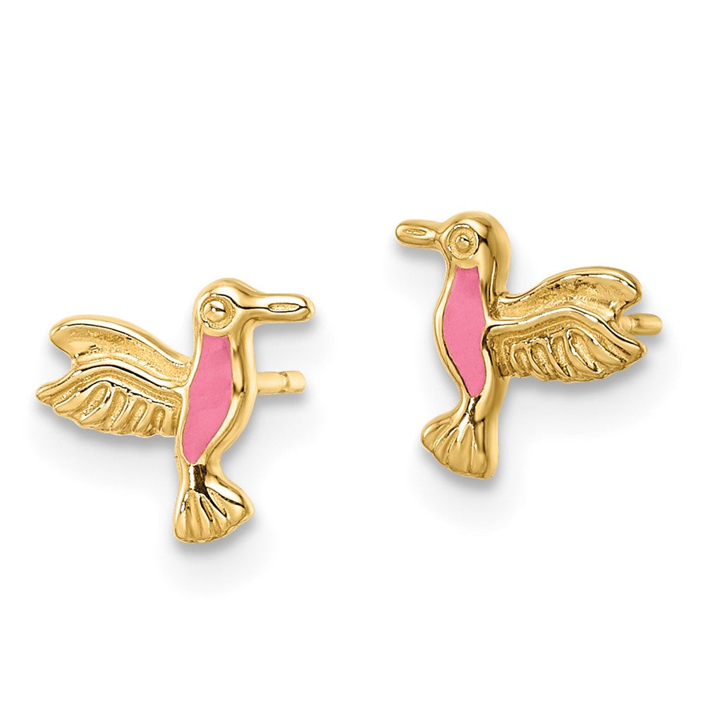 FJC Finejewelers 14 kt Yellow Gold Button Pink Enamel Hummingbird Post Earrings 7 x 8 mm